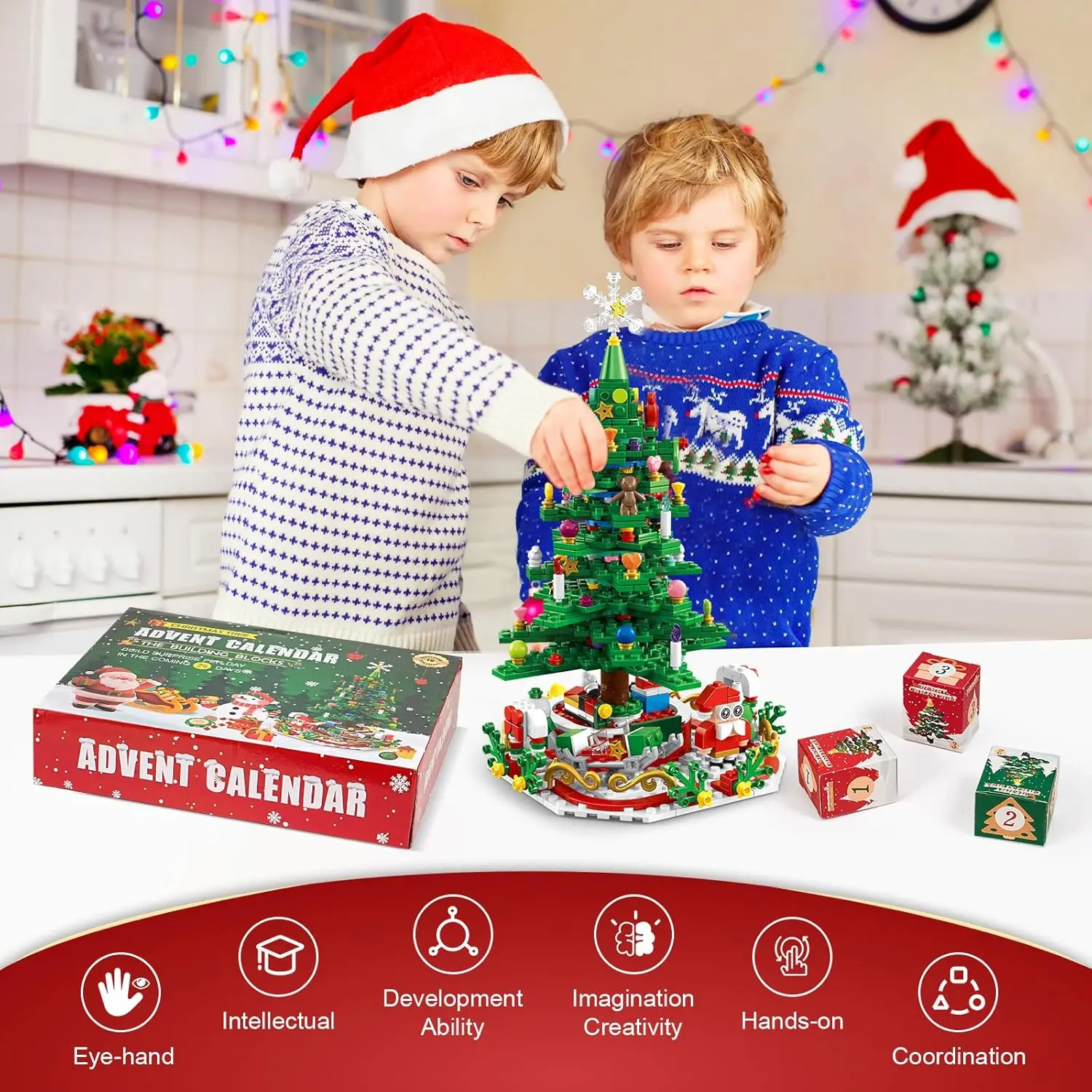Bloques de construcción de árbol de Navidad para niños, juguete mágico de construcción de árbol de Navidad, aventura con luces LED, calendario de Adviento de Navidad, regalo - imagen 4