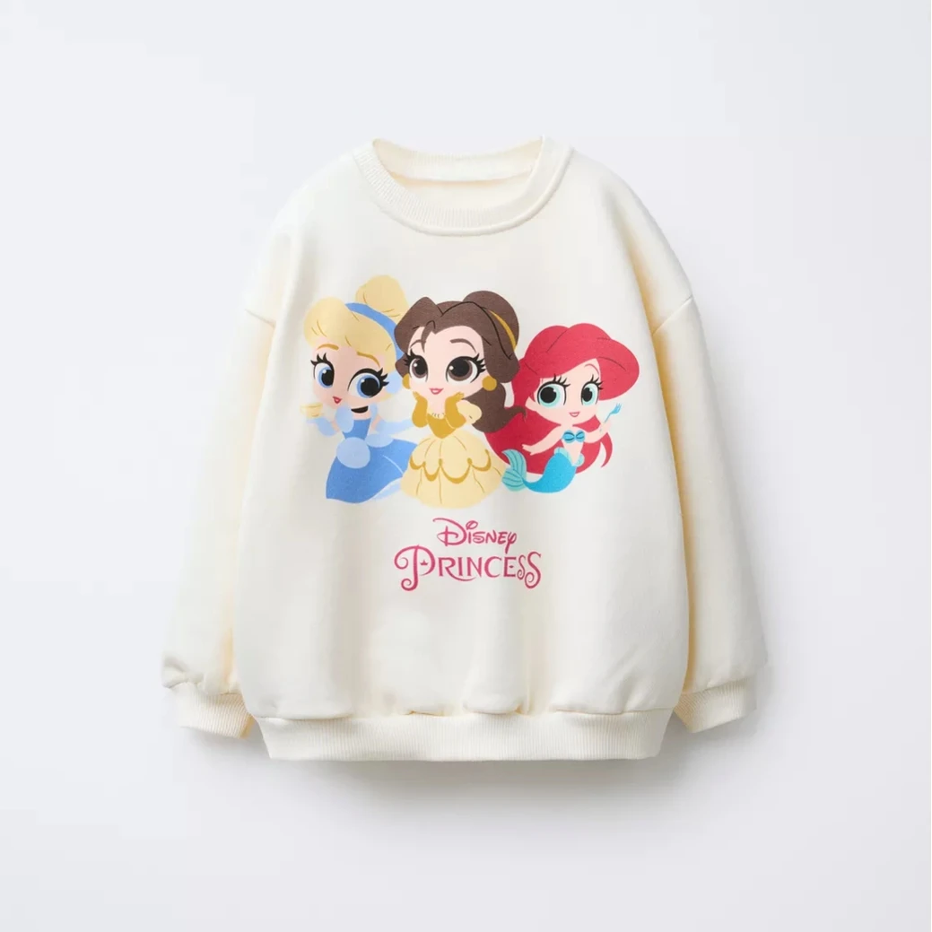 Sudadera princesa niña con estampado y cuello redondo