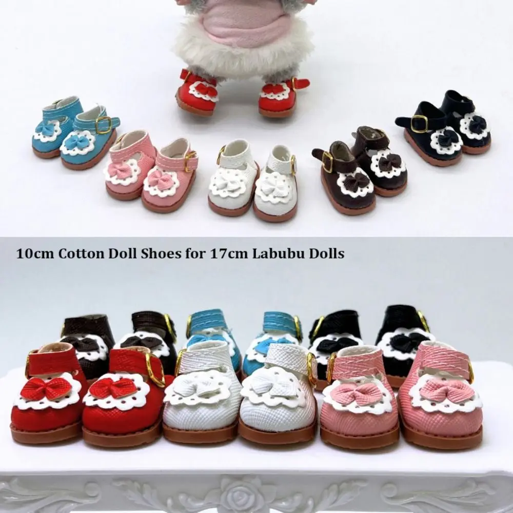 Zapatos de muñeca de algodón de 10cm para muñecas de 17cm, zapatos pequeños de cuero de princesa rosa y blanco y negro, accesorios de juguete, zapatos de bebé - imagen 2