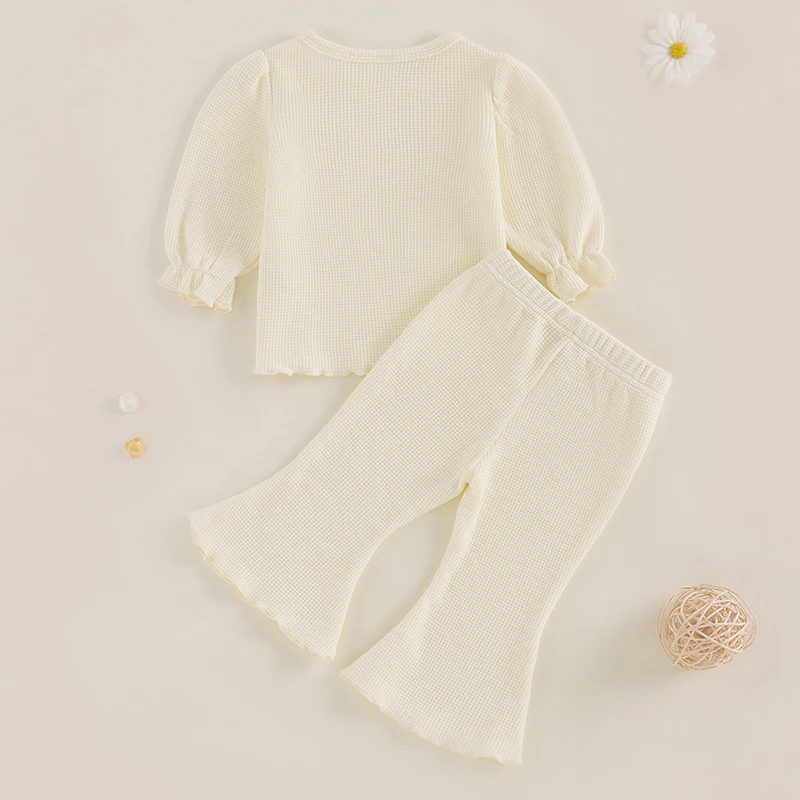 Conjunto niña camisa gofre manga larga y pantalón acampanado - imagen 2