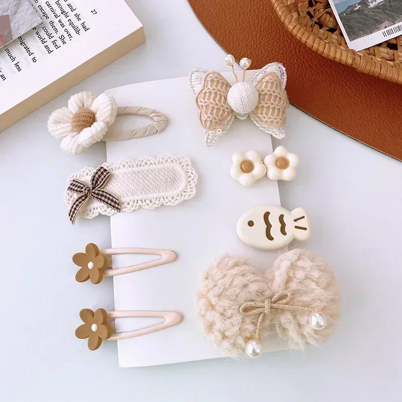 8 Uds. Pinza para el pelo para niña, pasador para el pelo con lazo Floral de oso de dibujos animados para niña pequeña, Color café Beige encantador, sombreros para niña - imagen 4