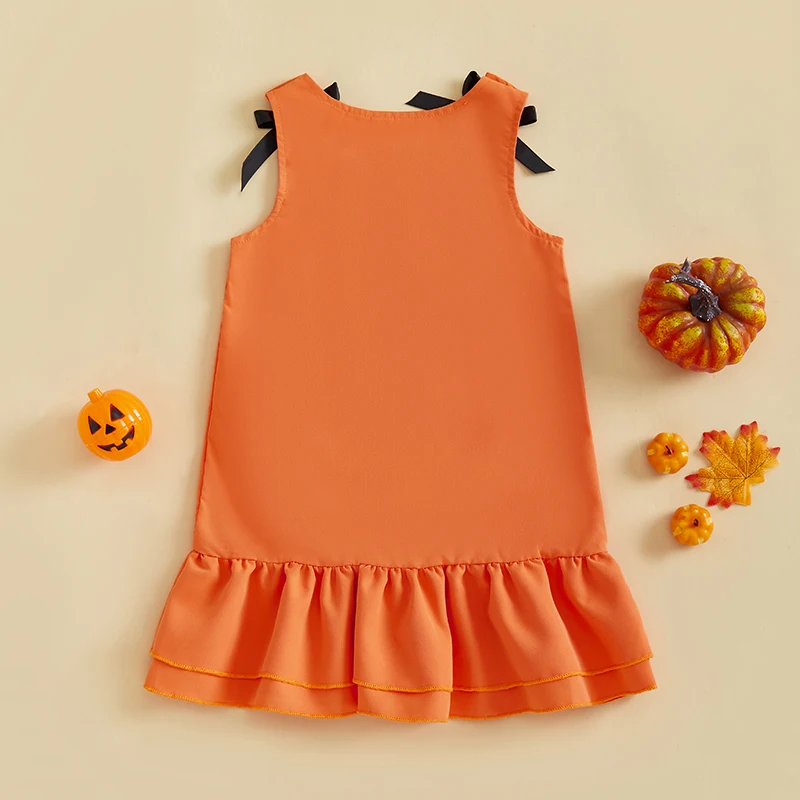 Vestido de Halloween para niña pequeña de 1 a 4 años, sin mangas, cuello redondo, bordado de calabaza, vestido de vacaciones para bebé - imagen 2