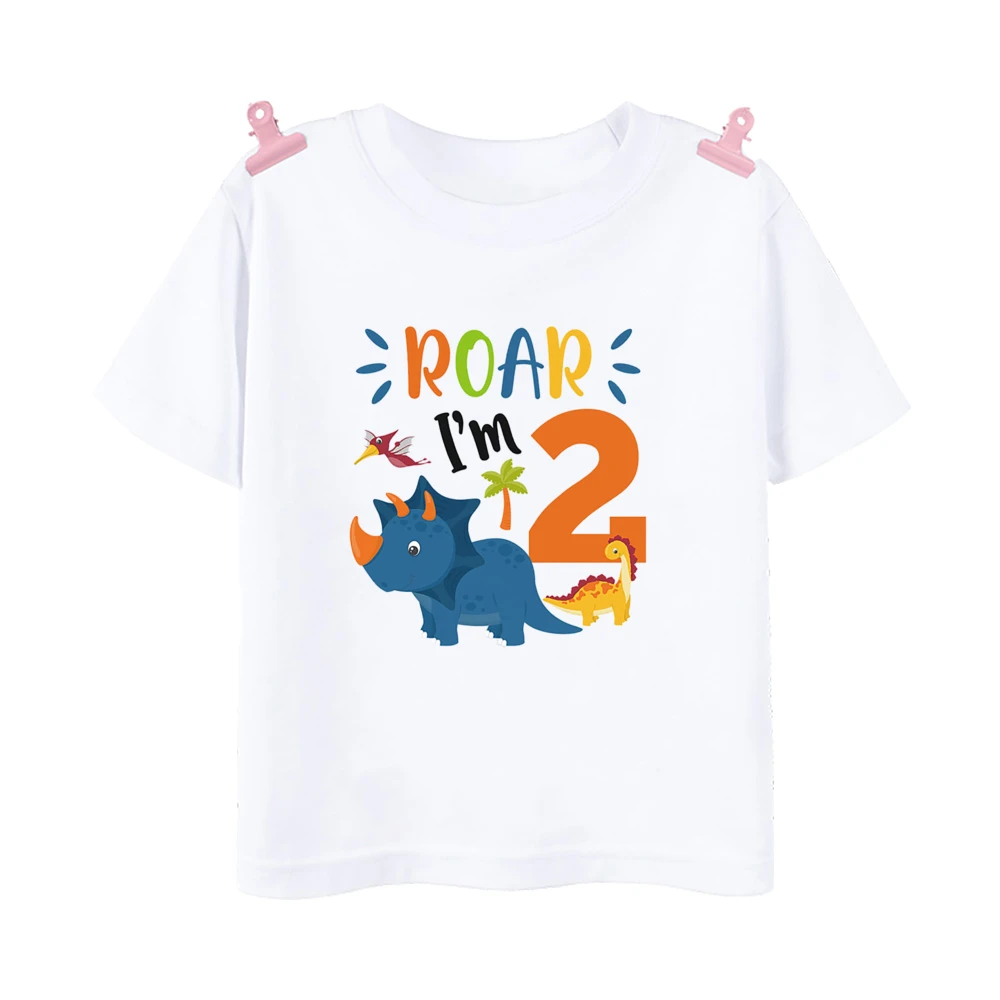 Estampado de dinosaurio niños 2 años cumpleaños familia ropa a juego papá mamá Bro Sis cumpleaños niño camisa camiseta cumpleaños equipo camiseta - imagen 5