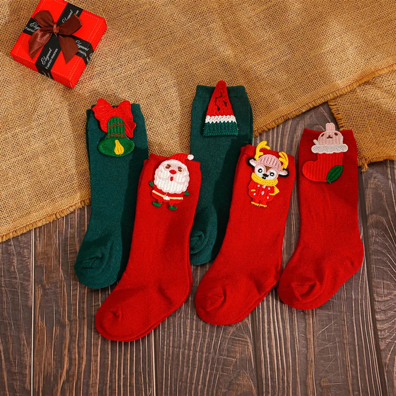 Calcetines térmicos con dibujos animados para niños, medias largas de colores sólidos, para invierno, Feliz Navidad, 2022