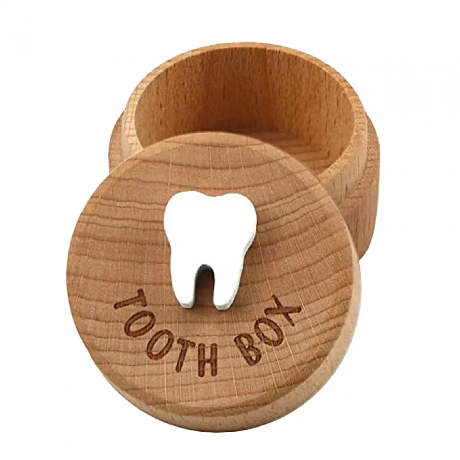 Baby Tooth Saver Box Wooden Circle Container Organizer for Kids Fetal Hair Collection Birthday Present