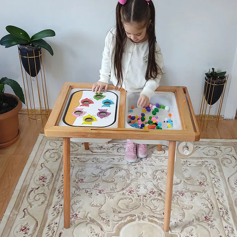 Juego de mesa con bandeja sensorial Montessori, clasificador de colores de madera, aprendizaje abierto parroquial, juguetes educativos de entrenamiento de movimiento fino para niños - imagen 3