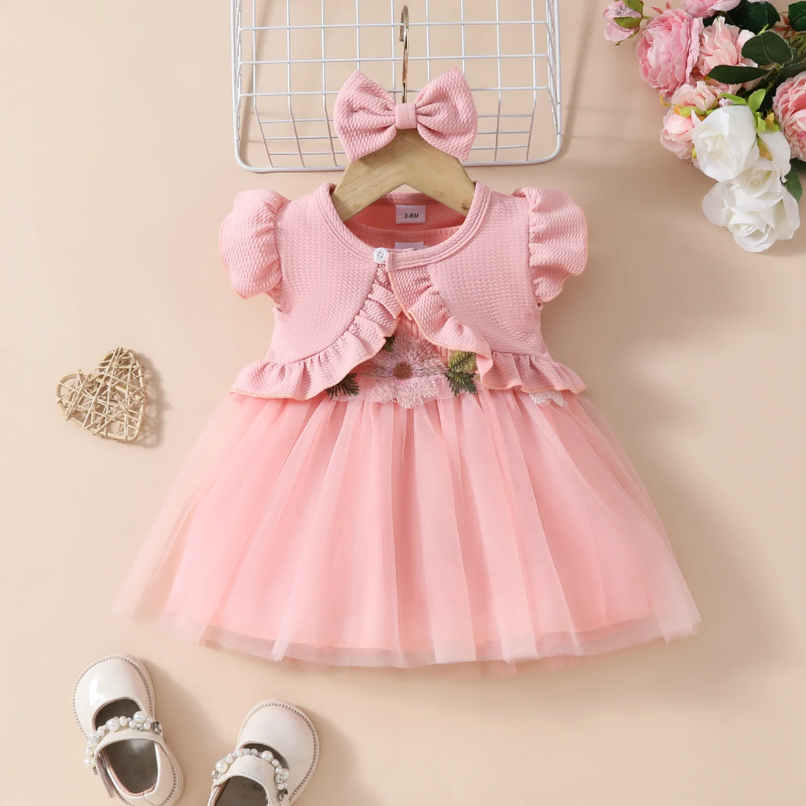 Nuevo vestido para niña recién nacida de 0 a 18 meses con lazo, vestidos de flores de manga larga, ropa de mono, mono bonito de moda infantil de otoño - imagen 3