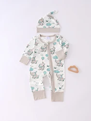Mono bebé unisex con estampado de elefante y cremallera