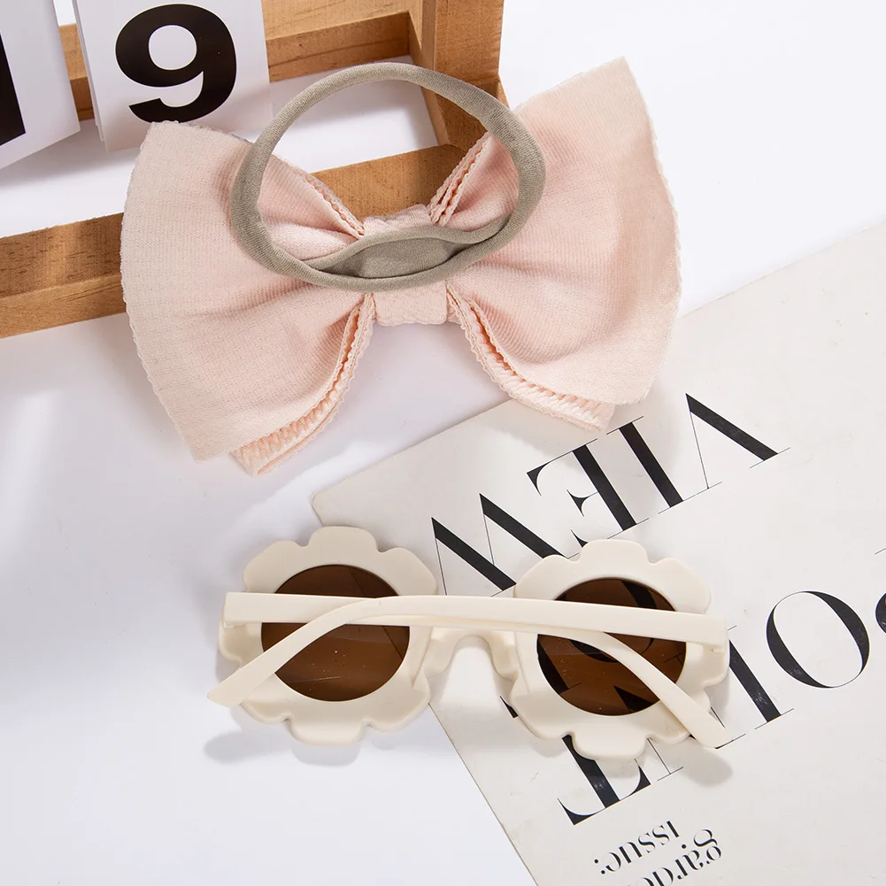2 unids/set gafas de sol redondas de flores diademas de nailon elástico para bebé Bohemia playa gafas de sol para la playa niños Puff Bullet Arcos Headwear - imagen 4