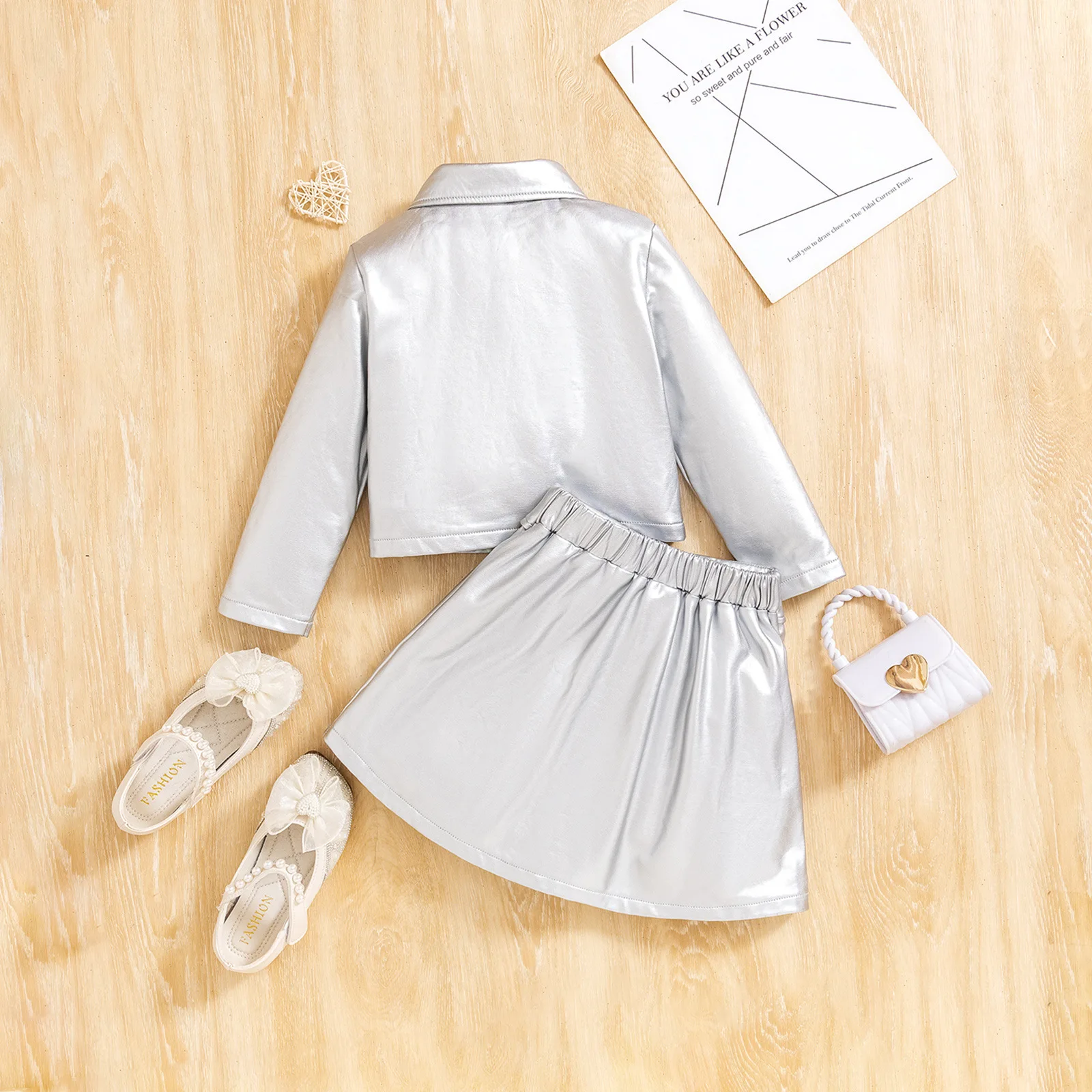 2 piezas 2025 primavera otoño ropa de niña moda coreana manga larga PU Tops + falda conjuntos para niños Boutique ropa para niños B111 - imagen 3