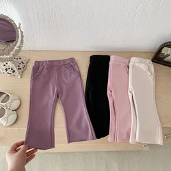 Pantalones de encaje de Color sólido para niñas pequeñas, pantalones de estilo fino para bebés