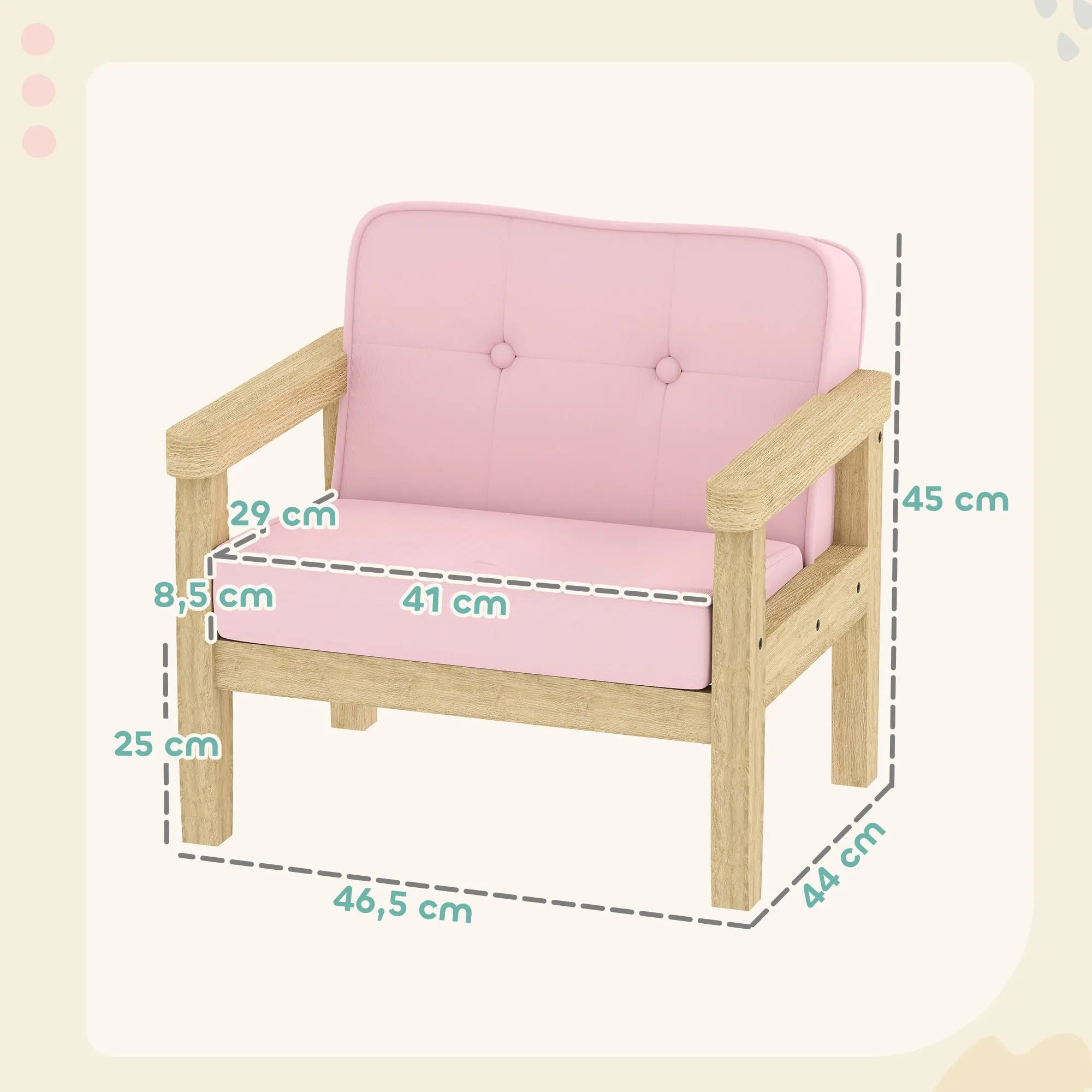 AIYAPLAY Sillón Infantil, Sofá para Niños de +3 Años, con Tejido Suave de Pana, Estructura de Madera, Asiento y Respaldo Acolchado, Reposabrazos, Carga 45 kg, 46,5x44x45 cm, Rosa - imagen 5