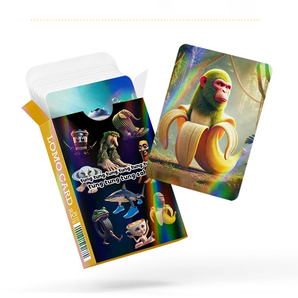 30 Uds. Tarjetas italianas de Brainrot, tarjetas divertidas de álbum de Brainrot, Tralalero Tralala, bailarina, capuchino, regalos de colección de tarjetas Flash - imagen 3