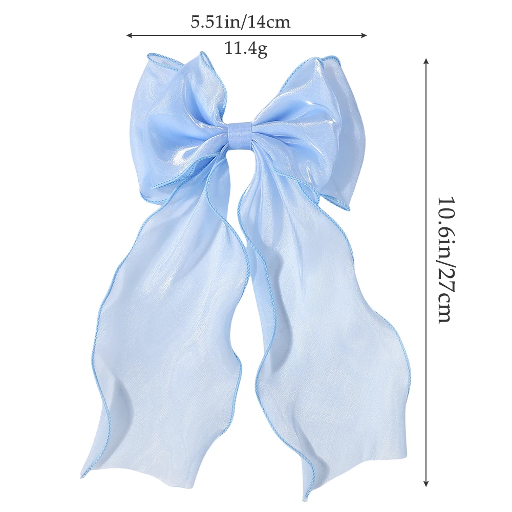 Pinzas para el cabello con lazo de gasa para niña, pinzas para el cabello con lazo de satén brillante azul, pasador con lazo, horquilla, Clip para cola de caballo - imagen 3