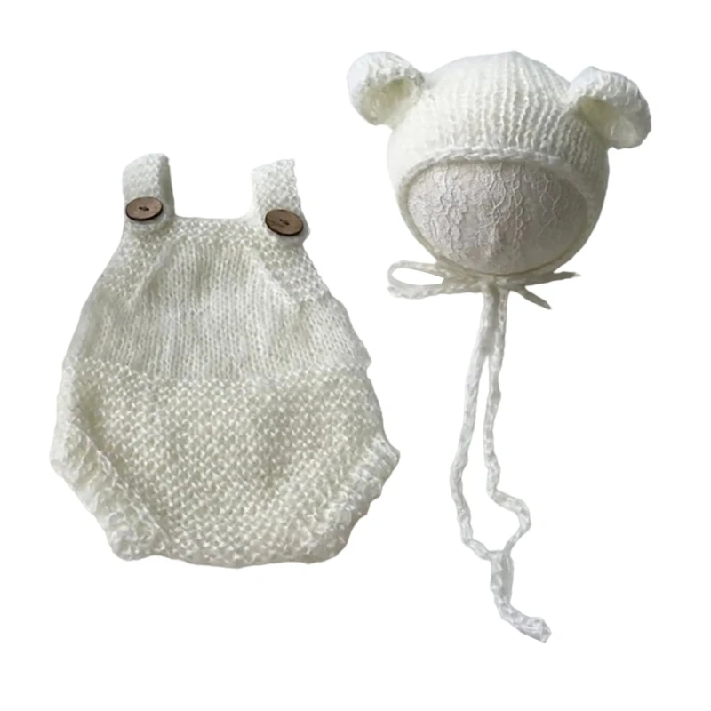 Accesorios de fotografía recién nacido, disfraz de oso, sombrero, tirantes, pantalones, pelele para fotos, ropa para fotos de bebé, traje para sesión de fotos de bebé - imagen 3
