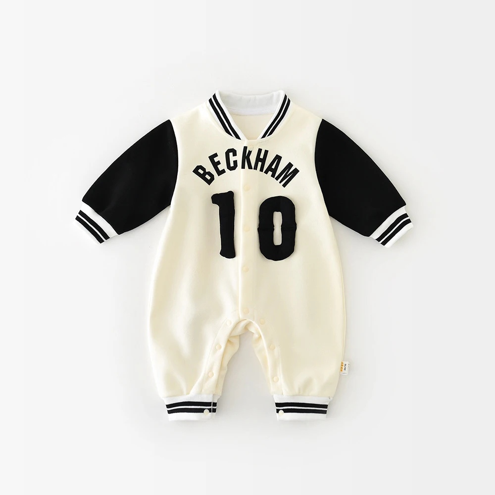 MILANCEL, nuevos peleles de primavera para bebé, mono de bloque de Color Beige y negro, ropa de estilo deportivo con letras para niño pequeño