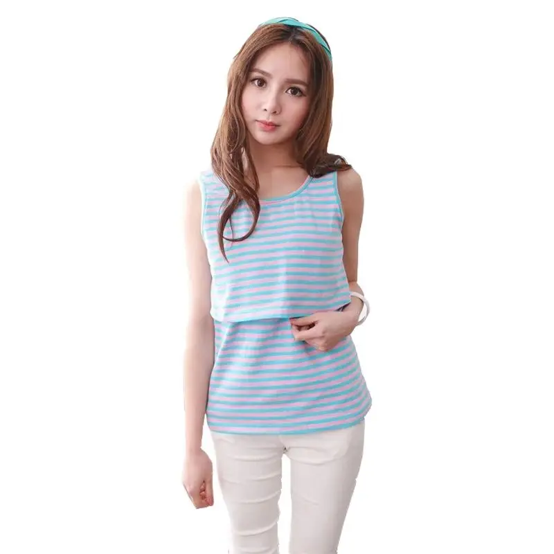 Camisola de maternidad de verano, camiseta sin mangas de algodón elástico, chaleco de lactancia