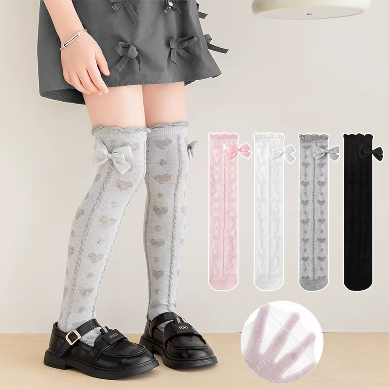 Calcetines largos con lazo para niña – Algodón suave y transpirable