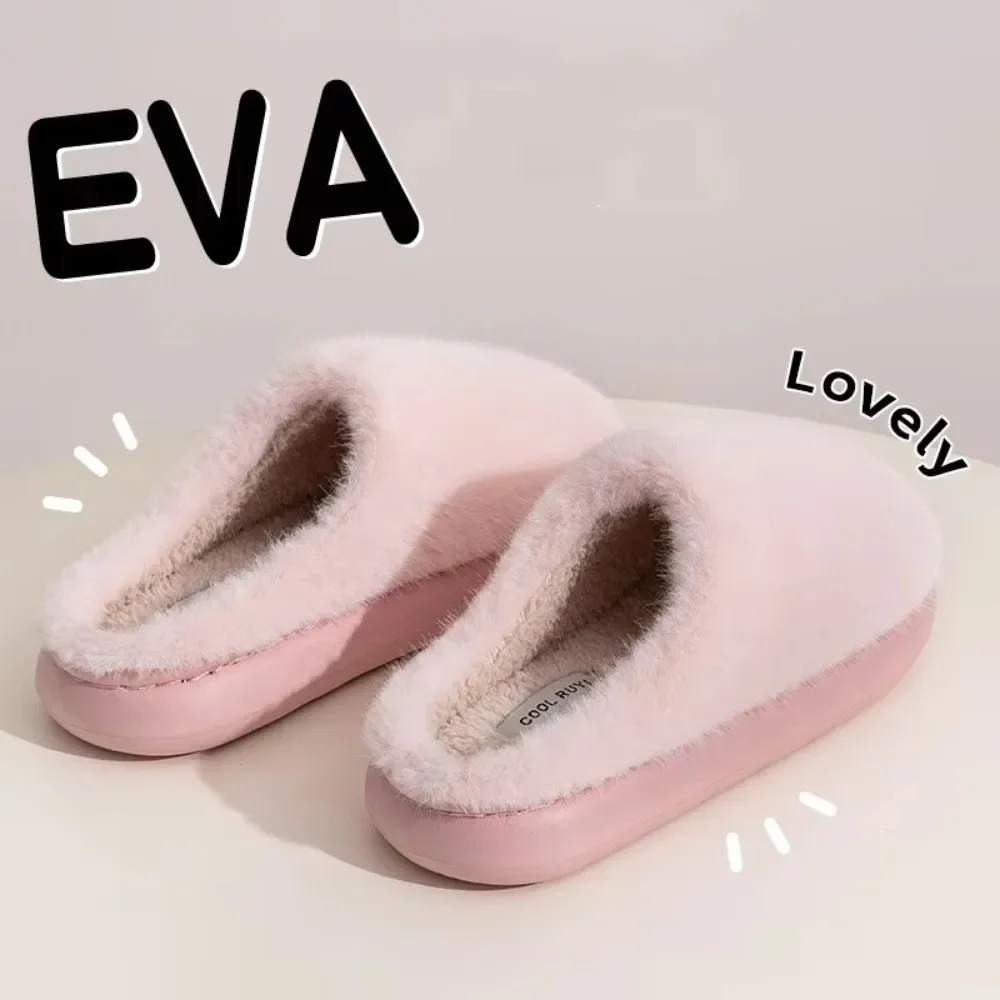 Nuevas zapatillas cálidas de piel sintética para el hogar de invierno, zapatillas de algodón cálidas antideslizantes, suela gruesa, zapatos de casa suaves y acogedores para mujeres y hombres - imagen 3