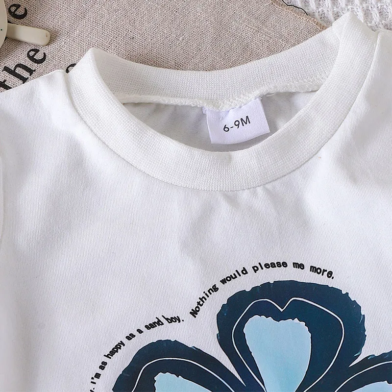 Conjuntos de 2 piezas de ropa de verano para niño niña, moda coreana, Tops de algodón de manga corta con flores para bebé + pantalones vaqueros, ropa de Boutique para niños B133 - imagen 3