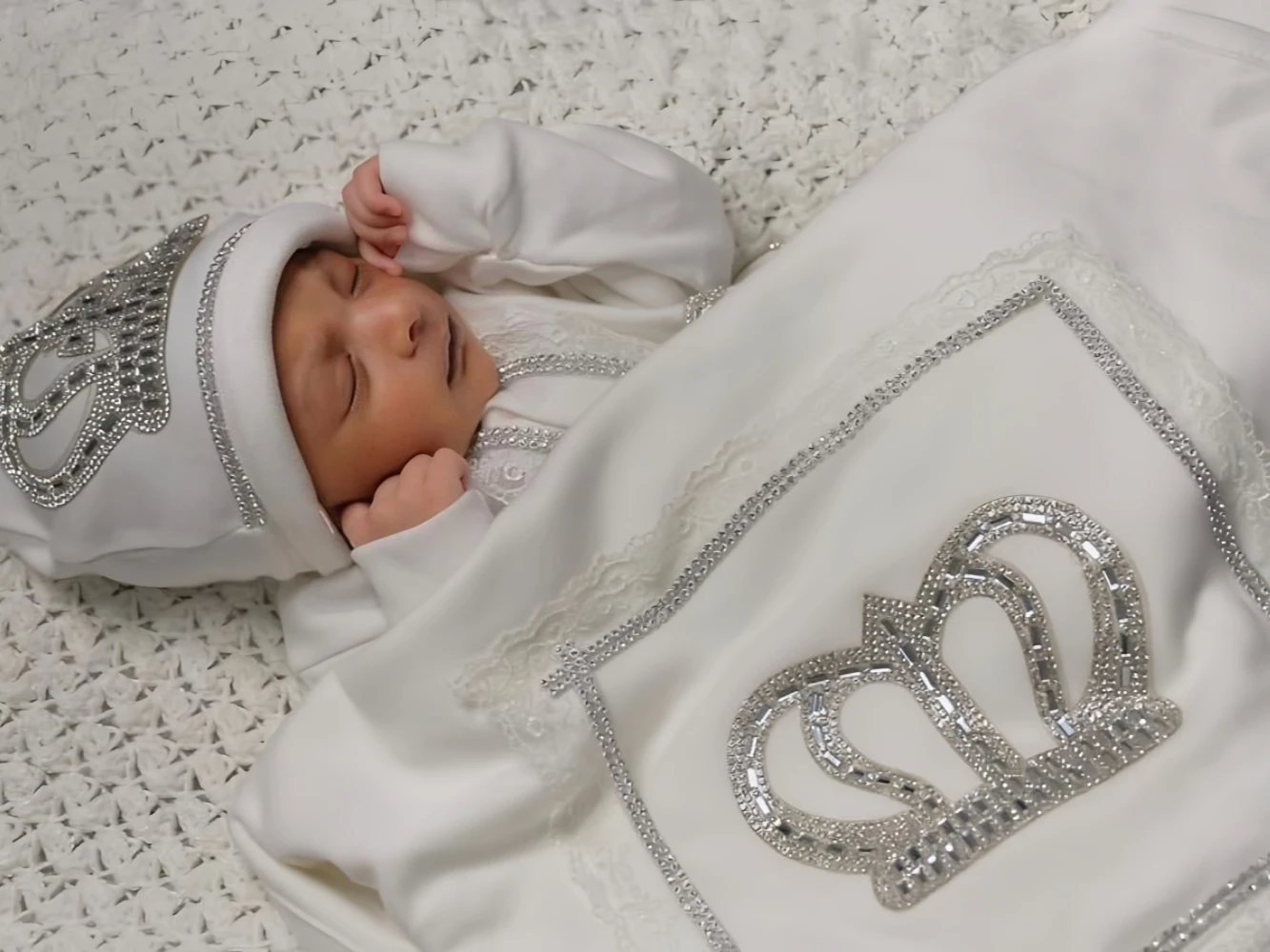 Mameluco de encaje bordado con nombre personalizado para bebé recién nacido, traje envuelto para bebé, productos para bebé, pantalones, mitones, manta receptora - imagen 5