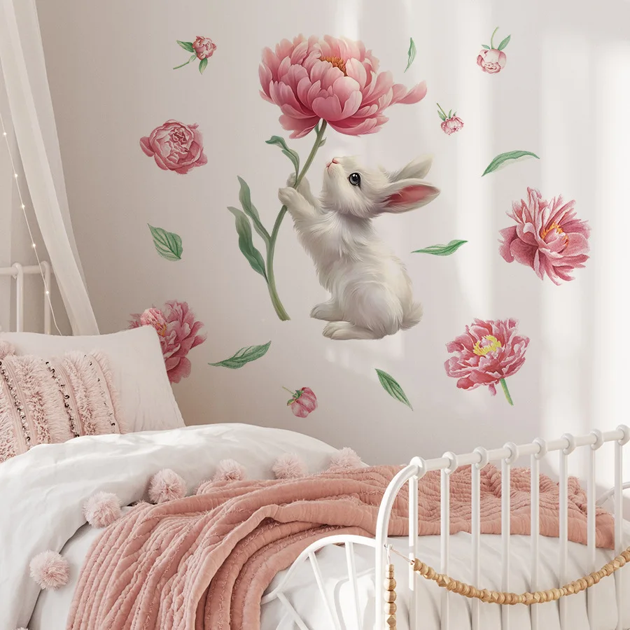 Pegatinas de pared autoadhesivas de conejito de peluche para dormitorio, sala de estar, pegatinas de decoración de ambiente de dormitorio - imagen 5