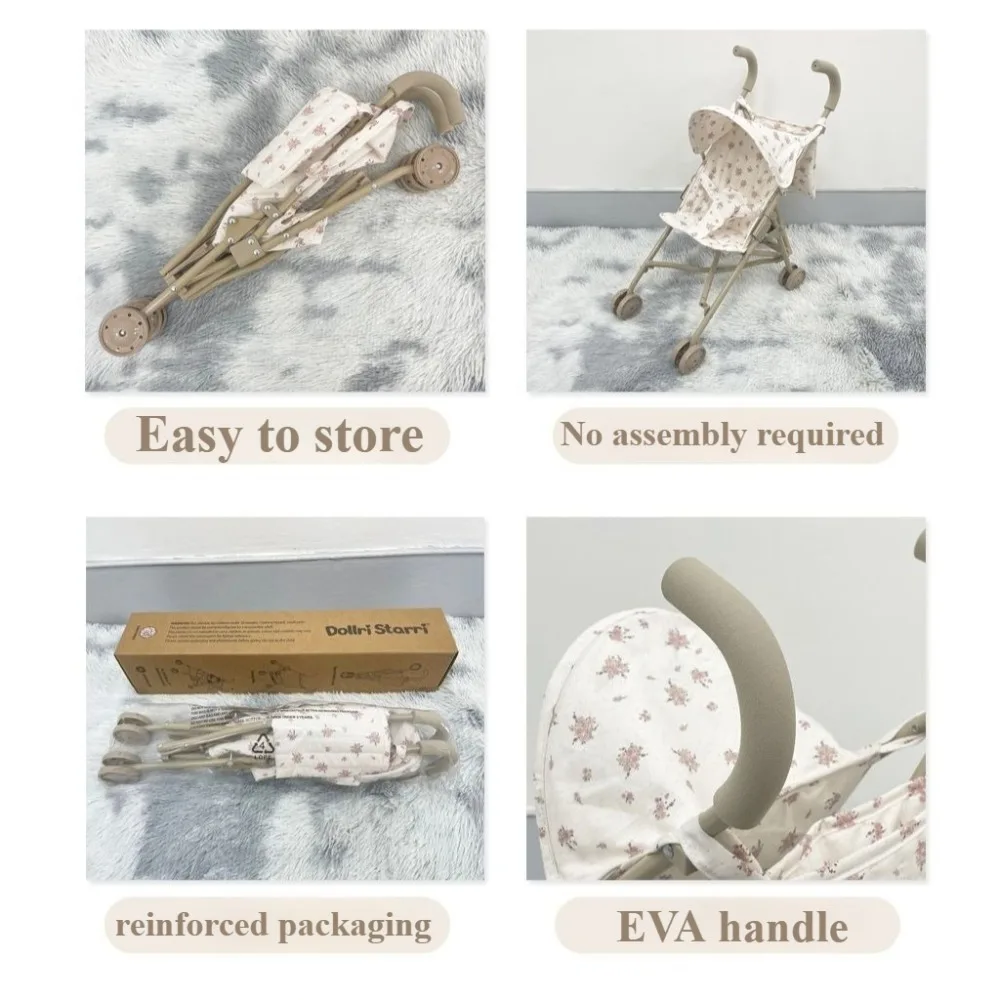 Muñecas para jugar, cochecito de bebé, juguete para niñas con dosel, bolsa de almacenamiento, juego de simulación, regalos de Navidad plegables para niños pequeños - imagen 4