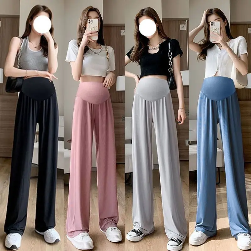 Pantalones premamá de seda fría de corte ancho y holgado - imagen 4