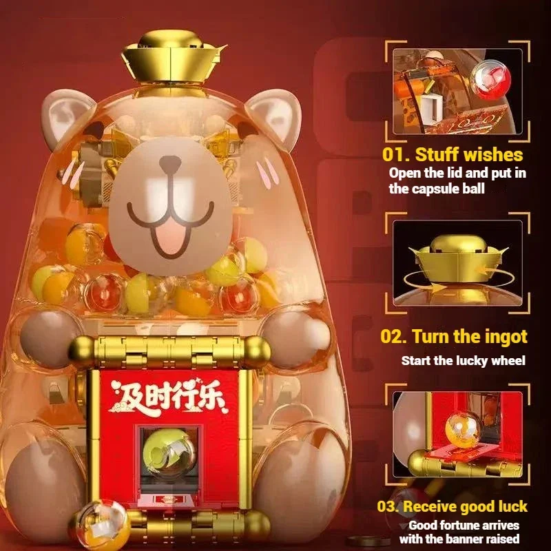 Capibara sorpresa cápsula juguete Gacha máquina de bloques de construcción adornos de escritorio niños montaje juguetes educativos regalos de vacaciones - imagen 4