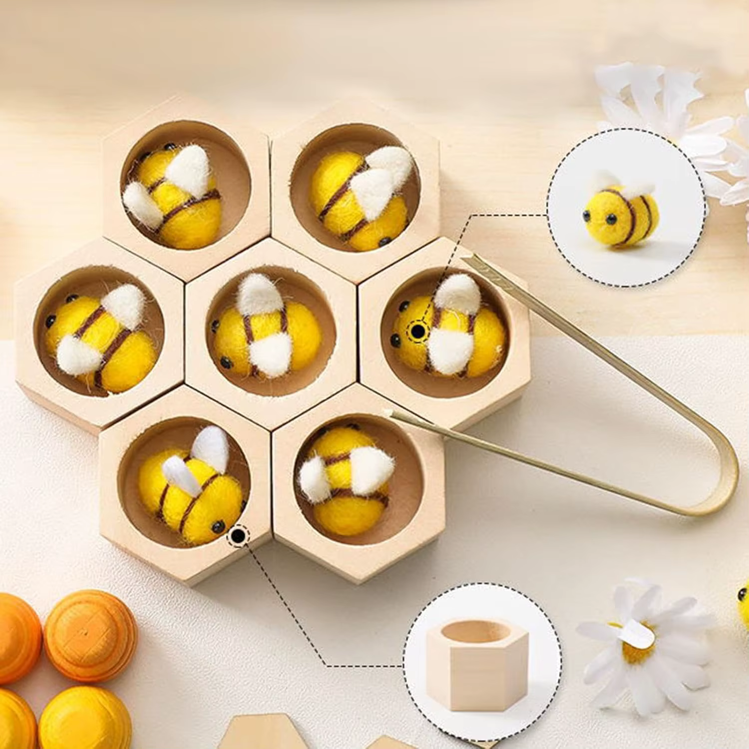 Colmena de madera Montessori para niños – Juguete apilamiento sensorial - imagen 3