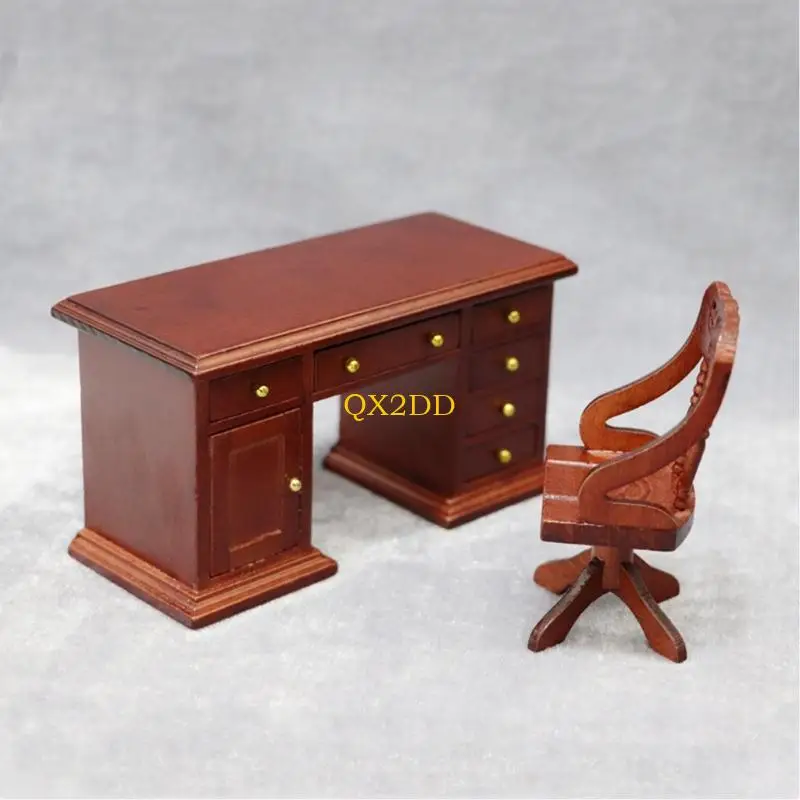 Muebles sala estudio Miniatura QX2D Desk y silla Modelo escritorio madera para regalo exhibición a escala - imagen 4