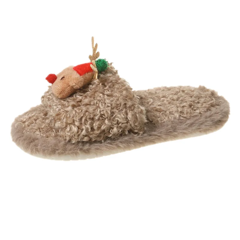 2025 nueva serie navideña zapatillas para niños zapatos cálidos de algodón de invierno suela blanda zapato peludo de moda antideslizante zapatos de casa para niño y niña - imagen 5