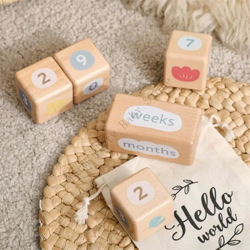 1 Juego de bloques de registro de crecimiento anual mensual de madera Natural para bebés, días de bebé, semanas de crecimiento, registros de memoria, accesorios de potografía - imagen 5