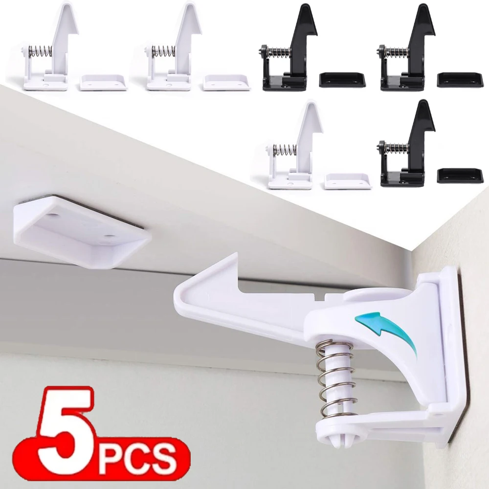1-5 uds cerraduras de cajón invisibles gancho cerradura de cajón de resorte cerraduras de seguridad antipellizco para niños herramientas de protección de cerradura de gabinete de cajón