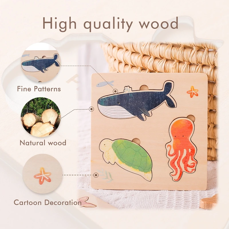 Juguete Montessori de madera para niños, juguete educativo de aprendizaje temprano, ballena de dibujos animados Tangram, rompecabezas 3D, 1 unidad - imagen 2