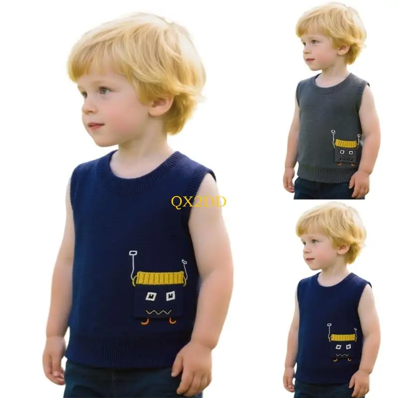 QX2D Niños Vest transpirable fácil en diseño tela tejido suave chaleco para fechas juego preescolares y salidas