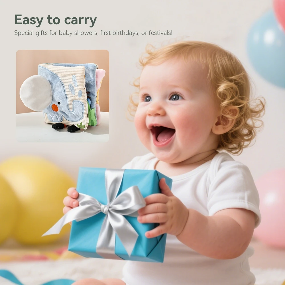 Libro de tela sensorial para bebé con elefante suave educativo