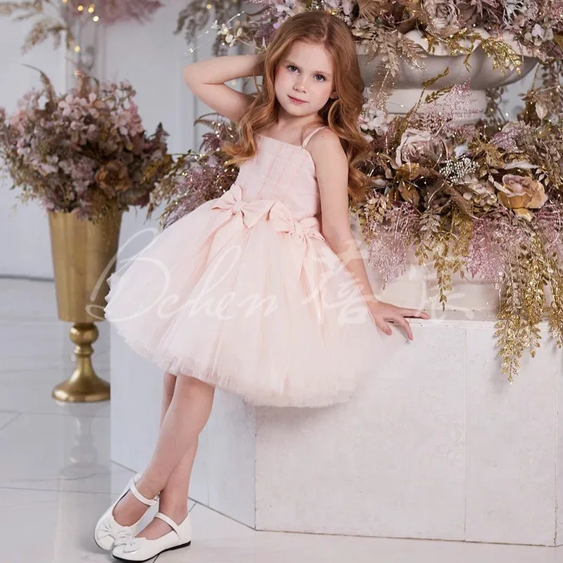 Vestido de princesa de estilo occidental para niña pequeña, vestido de fiesta de 1er cumpleaños de tul hinchado con lazo rosa, vestidos infantiles para niña, vestido de lentejuelas