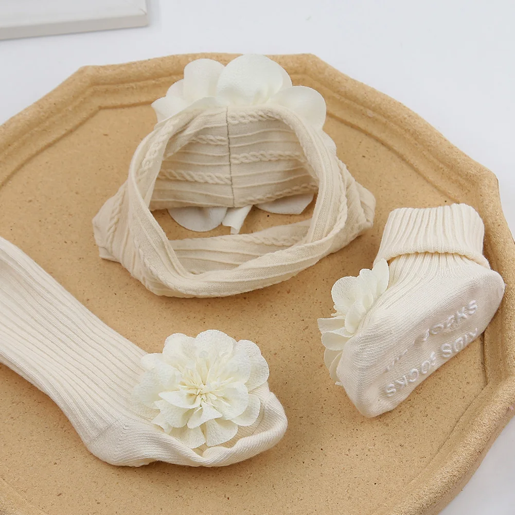 Diademas flores y calcetines antideslizantes para bebé