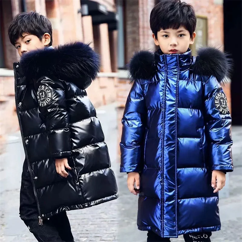 Parka infantil de invierno para niños y niñas con capucha y cuello de piel - imagen 2