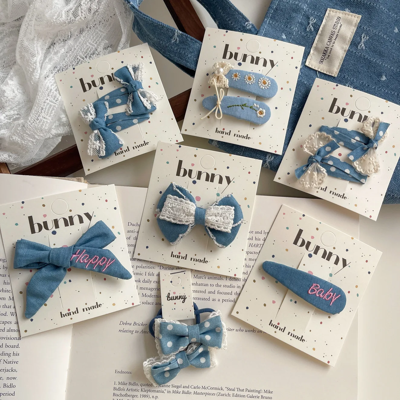 Nueva horquilla con lazo de encaje vaquero de color claro, tela bonita coreana, sombreros versátiles, accesorios para el cabello para niñas y niños - imagen 3