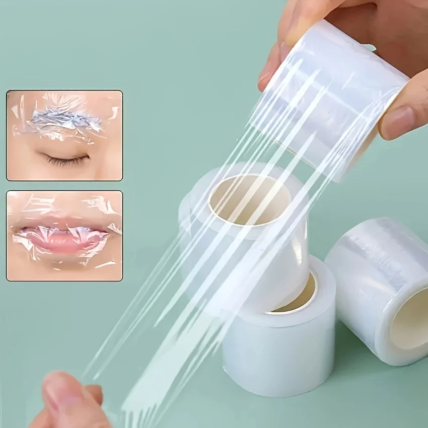 Cubierta de tatuaje de plástico desechable, 1 rollo de película envolvente, suministros transparentes para cejas y labios