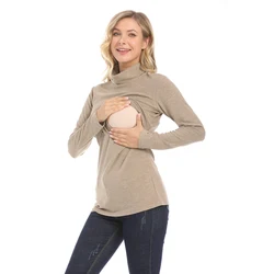 Camiseta maternity de algodón con cuello alto - Cálida para invierno