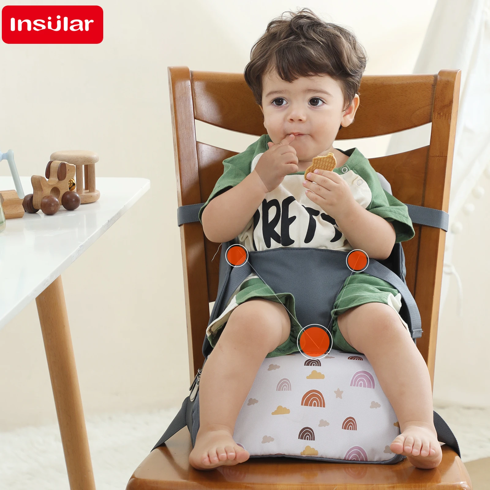 Asiento antideslizante plegable portátil multifuncional para niños, cojín alto, silla de comedor para bebé, cojín alto, suministro de viaje para niños - imagen 3