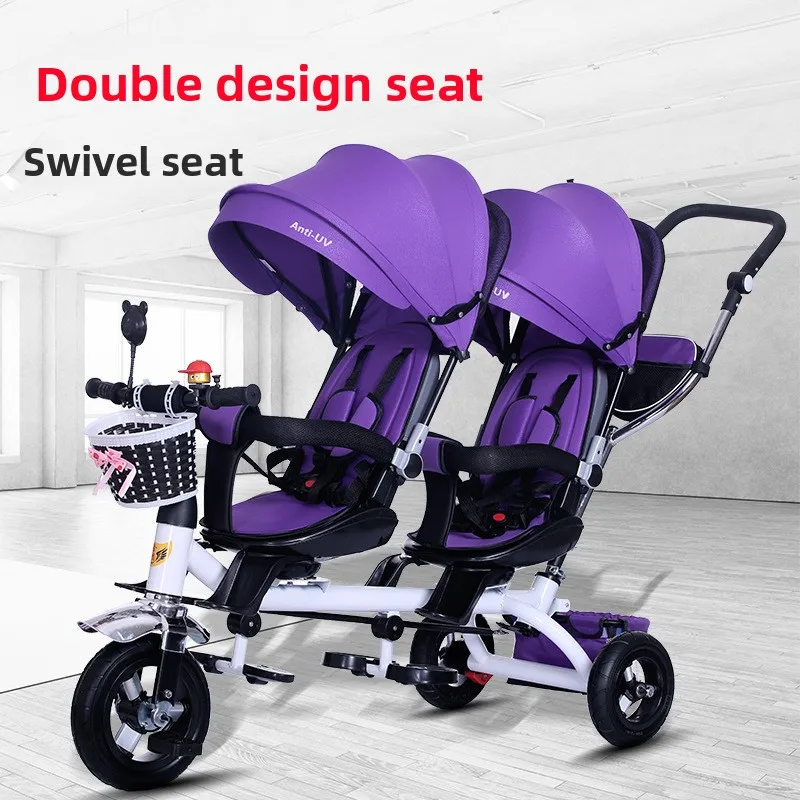 Triciclo doble para niños con diseño plegable y ruedas silenciosas
