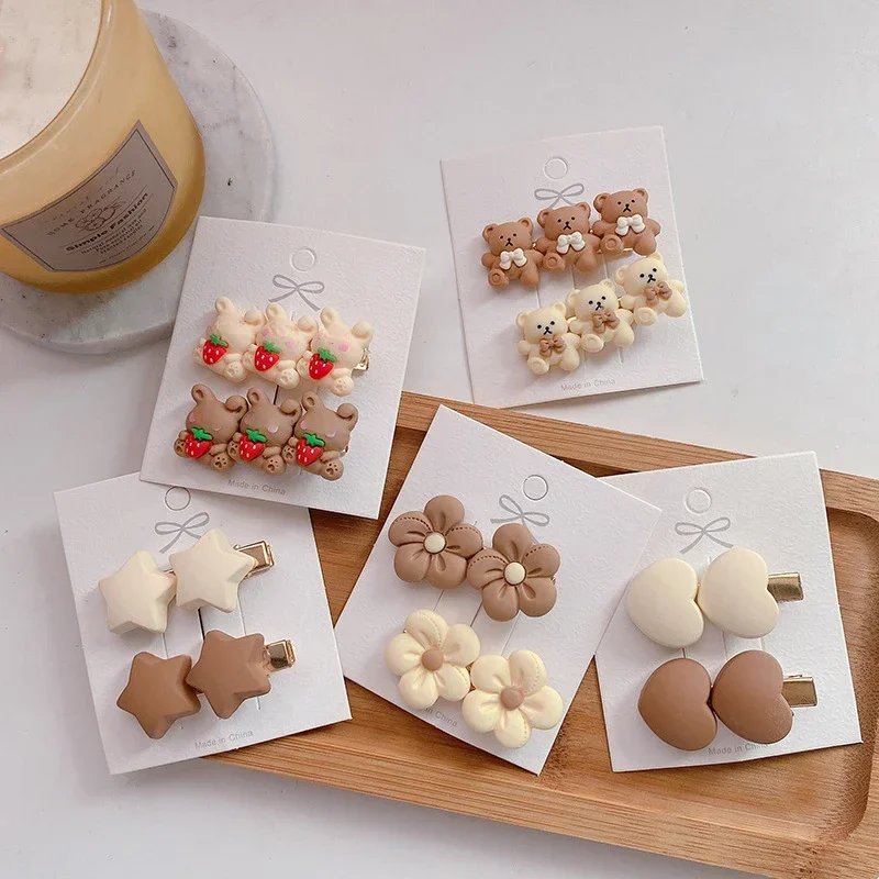 2 unids/set coreano lindo estrella de dibujos animados oso Color café pinzas para el cabello para bebés niños pasadores sombreros niñas niños accesorios para el cabello - imagen 2