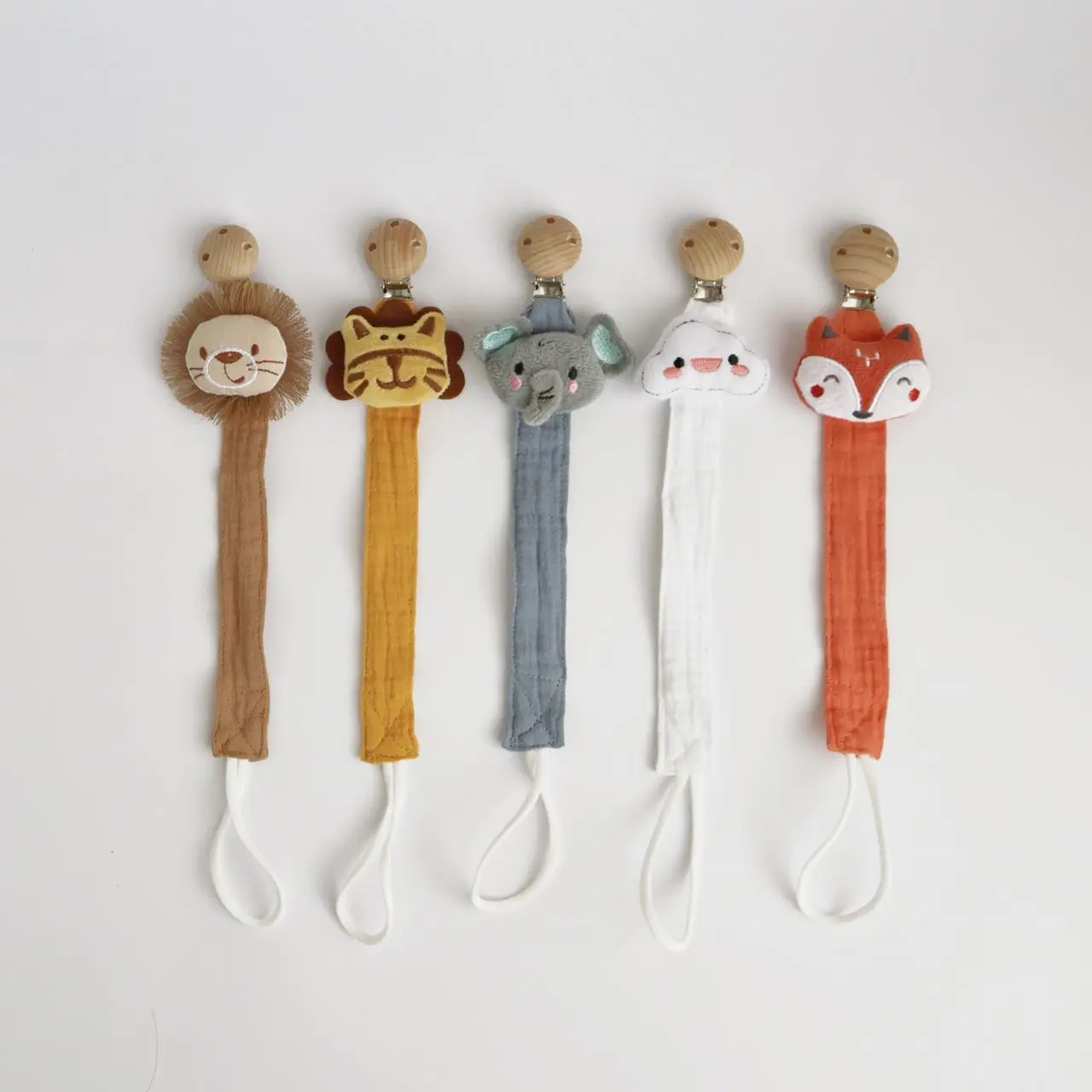 1PCS 아기 젖꼭지 클립, 신생아 목화 나무 동물 젖꼭지 체인, 젖꼭지 노리개 더미 홀더 친환경 소재 - imagen 3