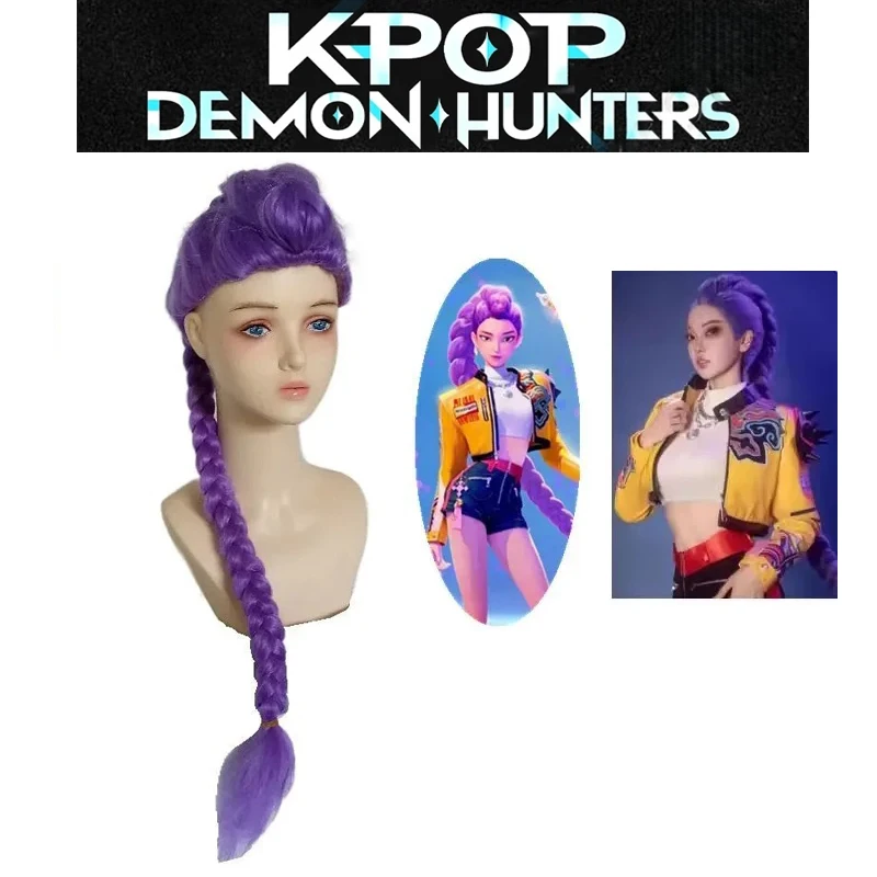2025 película Kpop niños niñas Cosplay peluca Mira Rumi Zoey Demon Hunters púrpura negro rojo pelo largo Halloween Cosplay accesorios en Stock/ - imagen 5