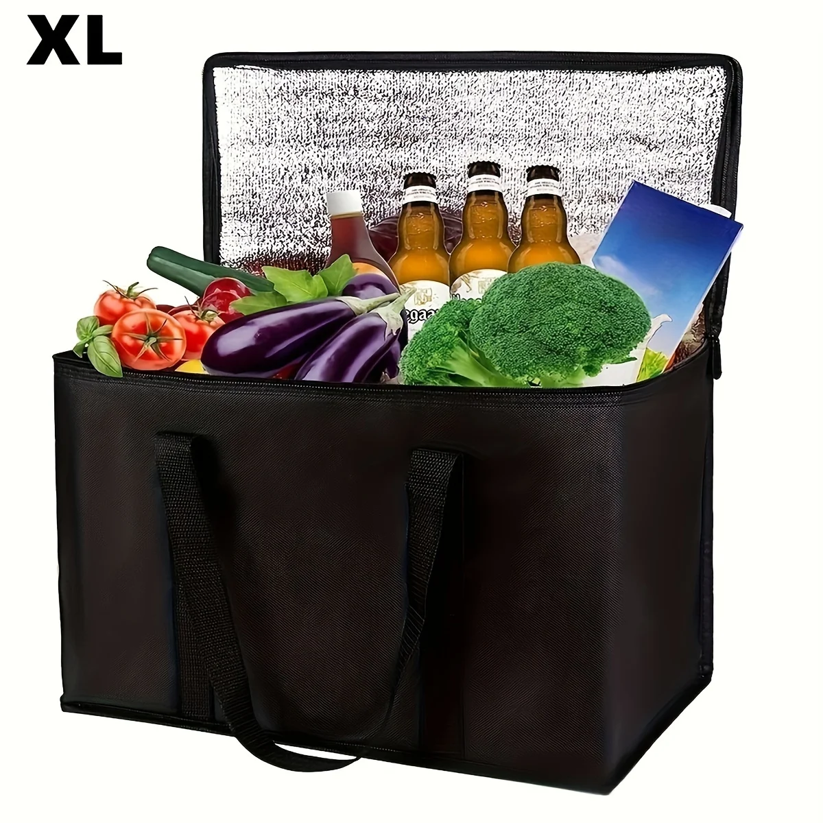 Bolsa aislante XL/grande: mantiene los alimentos calientes y fríos durante las horas: bolsa de comestibles, bolsa refrigeradora suave, calentador de pizza, cremallera liviana y resistente - imagen 2