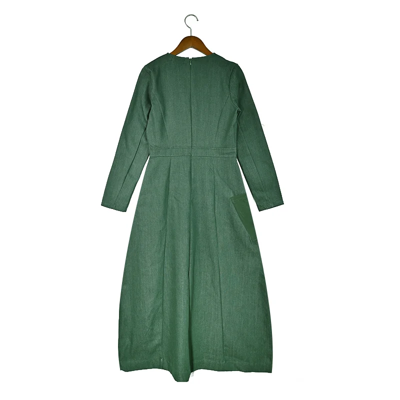 Vestido largo tejido para mujer Otoño/Invierno gris verde con bolsillos laterales manga larga cuello redondo vestido casual hasta el suelo - imagen 4